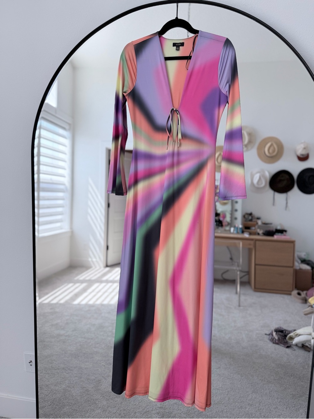 AFRM Vibrant Multicolor Tie-Front Maxi Dress